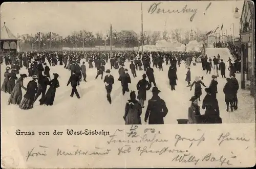 Ak Berlin Charlottenburg, Eisläufer auf der West Eisbahn, Hardenbergstraße