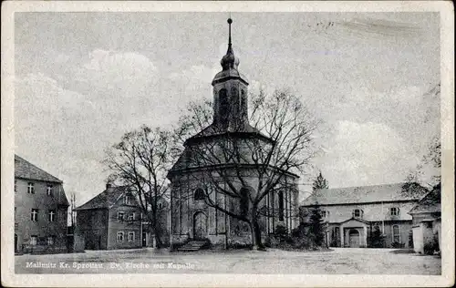 Ak Małomice Mallmitz in Schlesien, Evangelische Kirche mit Kapelle