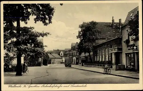 Ak Małomice Mallmitz in Schlesien, Bahnhofstraße, Gasthaus Lindendiele, Drogerie
