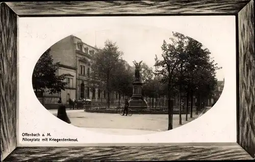 Präge Passepartout Ak Offenbach am Main Hessen, Aliceplatz mit Kriegerdenkmal