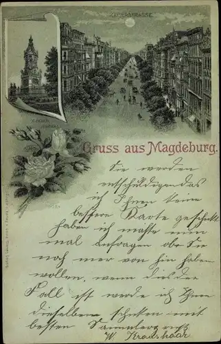 Mondschein Litho Magdeburg, Kaiserstraße, Kriegerdenkmal