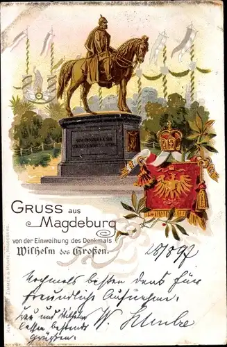 Litho Magdeburg, Kaiser Wilhelm I. Denkmal, Wappen