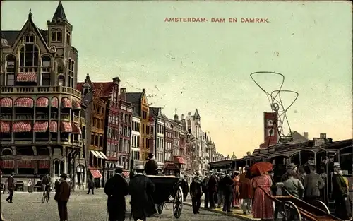 Ak Amsterdam Nordholland Niederlande, Dam en Damrak