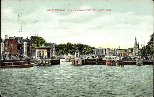 Ak Amsterdam Nordholland Niederlande, Binnen-Amstel Schutsluis