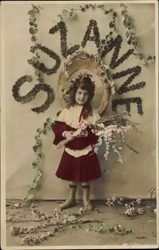 Buchstaben Ak Vorname Suzanne, Mädchen-Portrait, Blumen