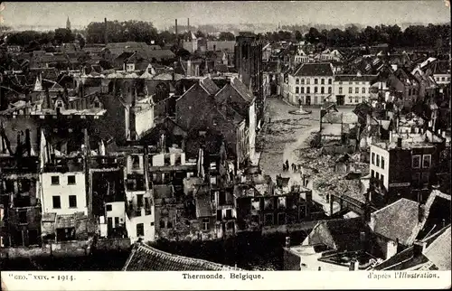 Ak Thermonde Termonde Dendermonde Ostflandern, Stadtansicht, Zerstörung 1914