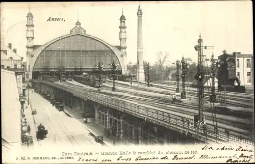 Ak Anvers Antwerpen Flandern, Gare Centrale, Grande Halle, Gleise