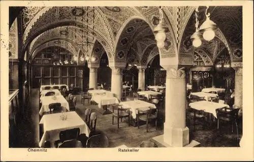 Ak Chemnitz in Sachsen, Ratskeller, Innenansicht, Speisesaal
