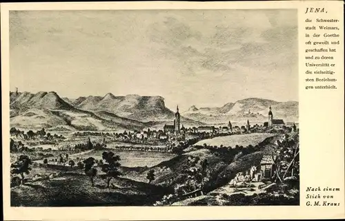 Künstler Ak Kraus, G. M., Jena in Thüringen, Panorama, Schaffensstätte von Goethe