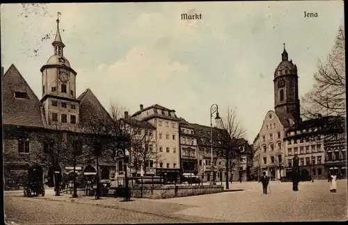 Ak Jena in Thüringen, Markt, Türme, Turmuhren