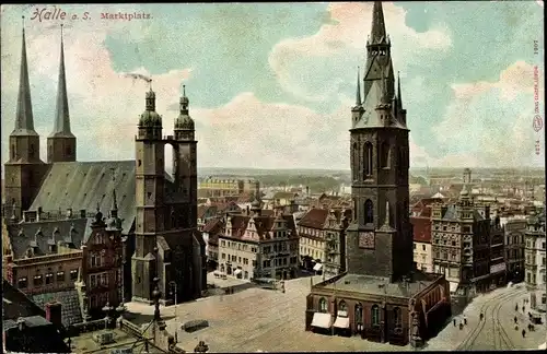 Ak Halle an der Saale, Marktplatz, Kirche, Turm