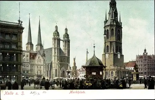 Ak Halle an der Saale, Marktplatz, Kirche, Turm