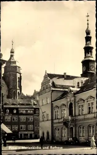 Ak Pirna an der Elbe, Marienkirche und Rathaus
