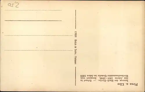 Ak Pirna in Sachsen, Stadtkirche, Innenansicht, Kreuzgang, Bänke, Kanzel, Orgel