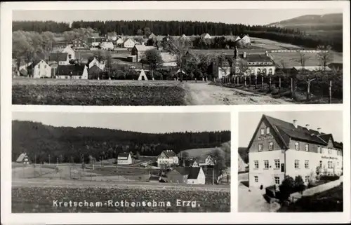 Foto Ak Kretscham Rotensehma Sehmatal Erzgebirge, Posthaus, Blick auf den Ort