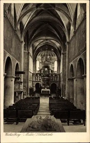 Ak Wechselburg Sachsen, Schlosskirche Innenansicht, Altar, Kanzel, Mittelschiff