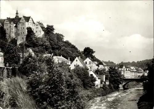 Ak Nossen Sachsen, Panorama mit Fluss, Brücke und Schloss