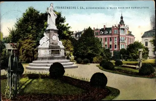 Ak Frankenberg an der Zschopau Sachsen, Siegesdenkmal, Blick nach Humboldtstraße