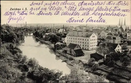 Ak Zwickau in Sachsen, Blick auf den Ort, Flusspartie