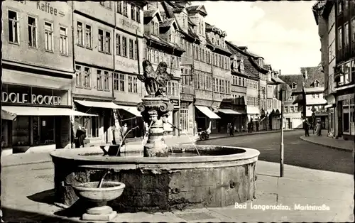 Ak Bad Langensalza in Thüringen, Marktstraße, Brunnen, Geschäft Röcker