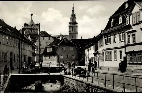 Ak Bad Langensalza in Thüringen, Neustädter Straße mit Storchennest