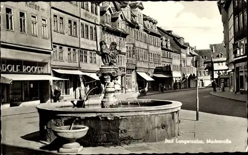 Ak Bad Langensalza in Thüringen, Marktstraße, Brunnen, Geschäft Röcker
