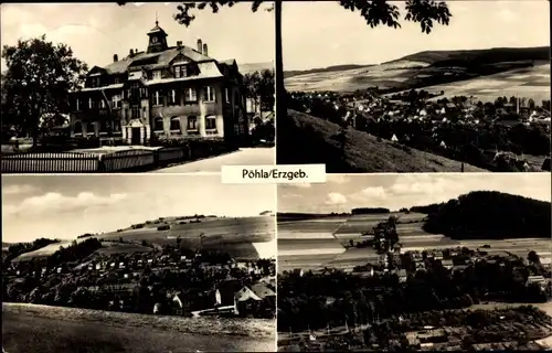 Ak Pöhla Schwarzenberg im Erzgebirge, Teilansicht, Panorama, Kirche