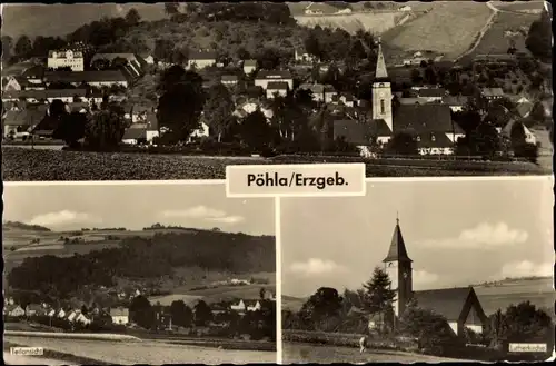 Ak Pöhla Schwarzenberg im Erzgebirge, Teilansicht, Lutherkirche, Panorama