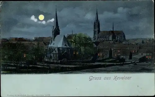 Mondschein Ak Kevelaer am Niederrhein, Teilansicht, Kirchen