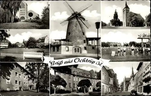 Ak Ochtrup in Westfalen, Kirchen, Felsen Mühle, Parkanlage, Schwimmbad, Badegäste