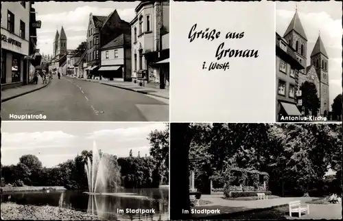 Ak Gronau in Westfalen, Hauptstraße, Im Stadtpark, Antonius-Kirche