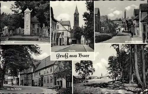 Ak Buer Melle in Niedersachsen, Kirche, Ehrenmal, Partie am Wald, Mindener Straße