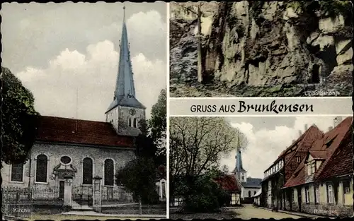 Ak Brunkensen Alfeld an der Leine, Kirche, Rittergut, Lippoldshöhle