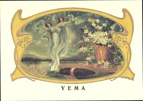 Ak Yema, Cigar Labels, Reklame, Frauen erscheinen aus Zigarrenrauch
