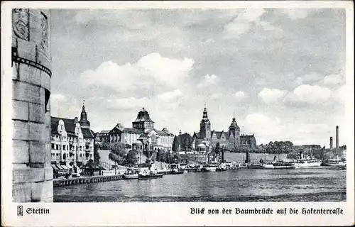 Ak Szczecin Stettin Pommern, Blick von der Baumbrücke auf die Hakenterrasse