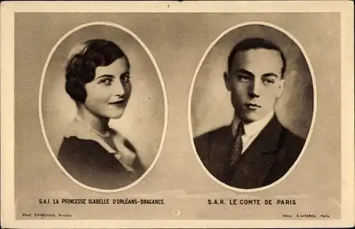 Ak S.A.I. la Princesse Isabelle d'Orleans-Bragance, S.A.R. le Comte de Paris