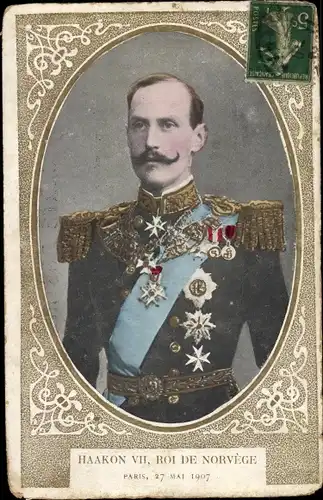 Ak Haakon VII, Roi de Norvege, Portrait, Orden