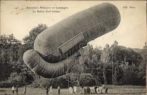 Ak Aérostiers Militaires en Campagne, Le Ballon Cerf Volant, Militärballon
