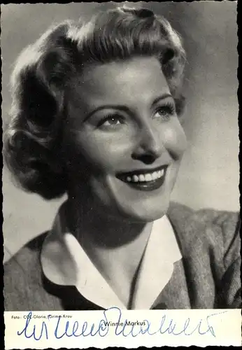 Ak Schauspielerin Winnie Markus, Portrait, Autogramm