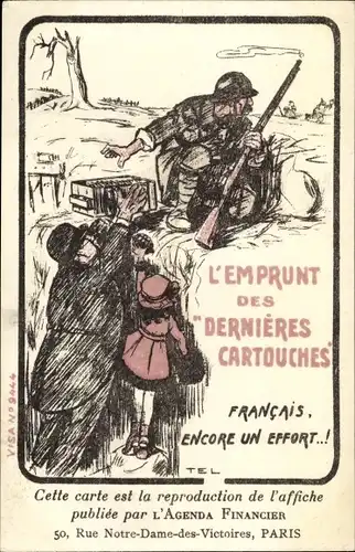 Künstler Ak L'Emprunt des Dernières Cartouches, Propaganda, Frankreich