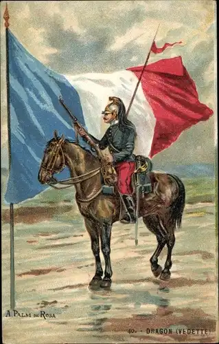 Künstler Ak Palm de Rosa, Dragon, Vedette, französischer Dragoner, Fahne