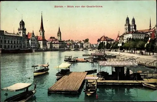 Ak Zürich Stadt Schweiz, Blick von der Quaibrücke