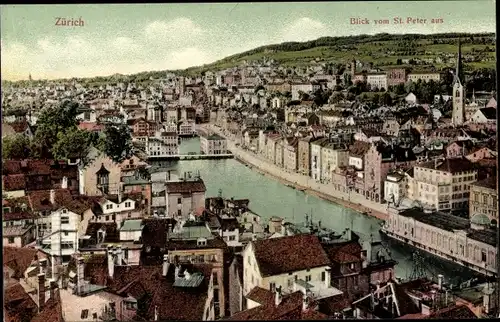 Ak Zürich Stadt Schweiz, Blick vom St. Peter aus