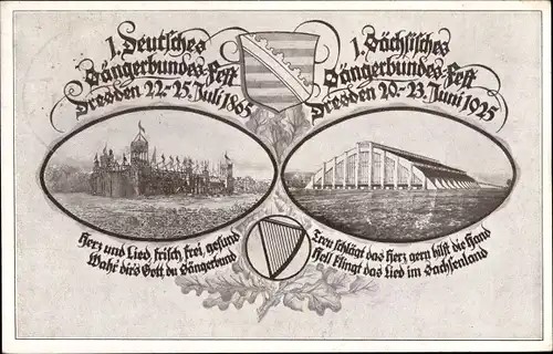 Passepartout Ak Dresden, 1. Sächsisches Sängerbundfest 1925, Jubiläum Sängerbundesfest 1865