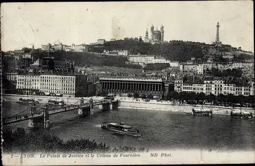 Ak Lyon Rhône, Le Palais de Justice et le Côteau de Fourvière