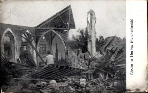 Ak Herlies Nord, Kirche, Kriegszerstörungen, I. WK