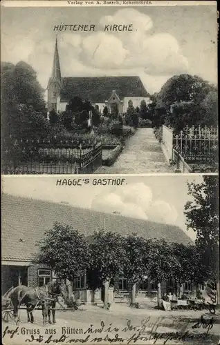 Ak Hütten in Schleswig, Hüttener Kirche, Hagges Gasthof