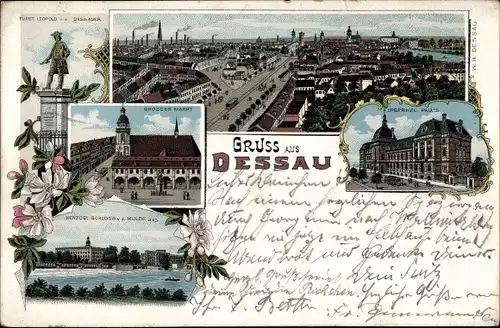Litho Dessau in Sachsen Anhalt, Schloss, Palais, Denkmal, großer Markt