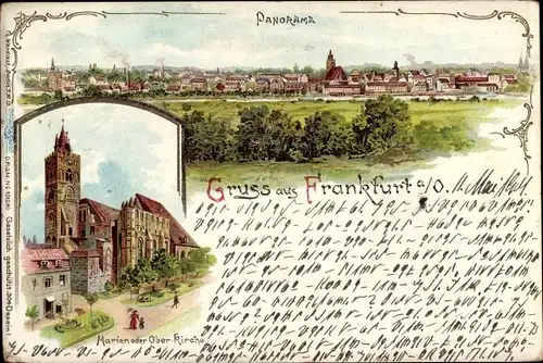 Litho Frankfurt an der Oder, Panorama vom Ort, Marienkirche oder Oberkirche