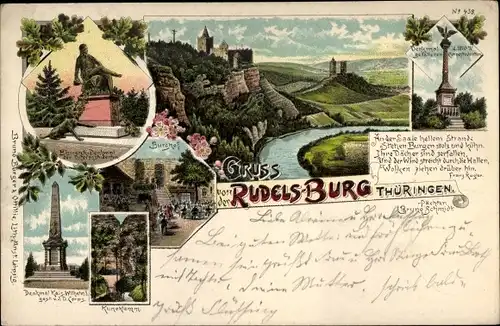 Litho Saaleck Bad Kösen Naumburg an der Saale, Bismarck Denkmal, rudelsburg